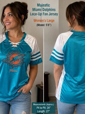 Majestic Miami Dolphins Lace-Up Fan Jersey Top | Women's Large | NFL